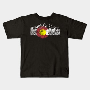 Colorado Flag And Mountains - Rocky Mountains Kids T-Shirt